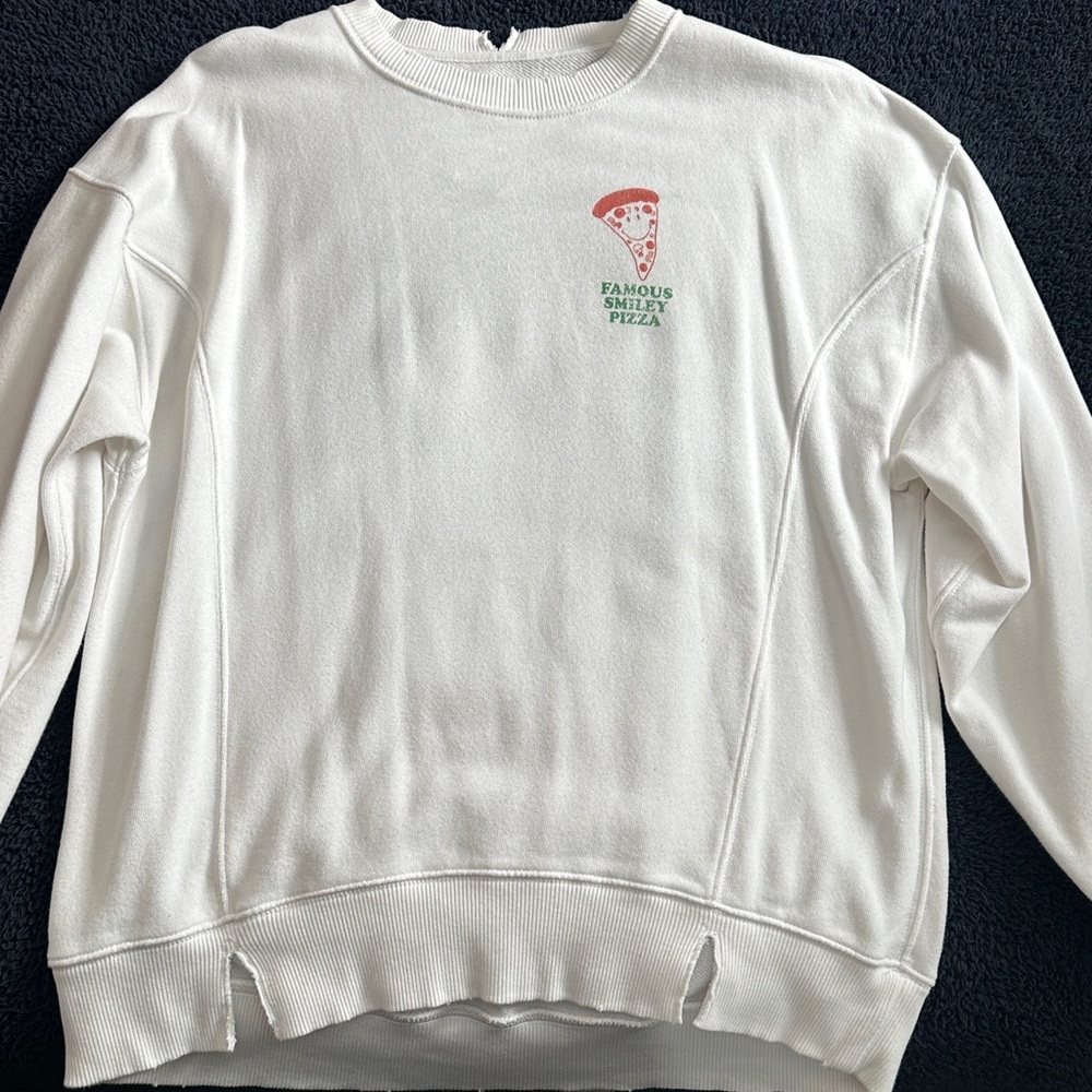 Aerie White Sweatshirt with Pizza Graphic